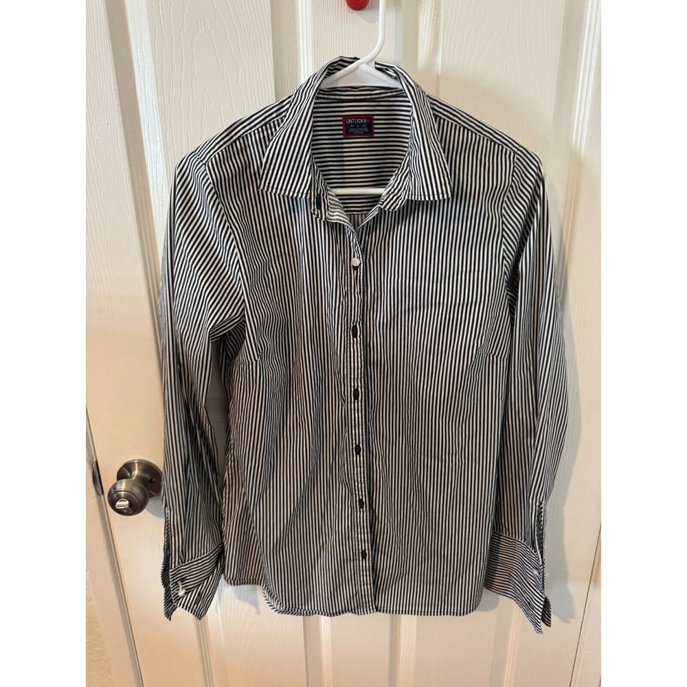 Untuckit Mens SZ S Black White Cotton Nylon Long Sleeve Striped Shirt